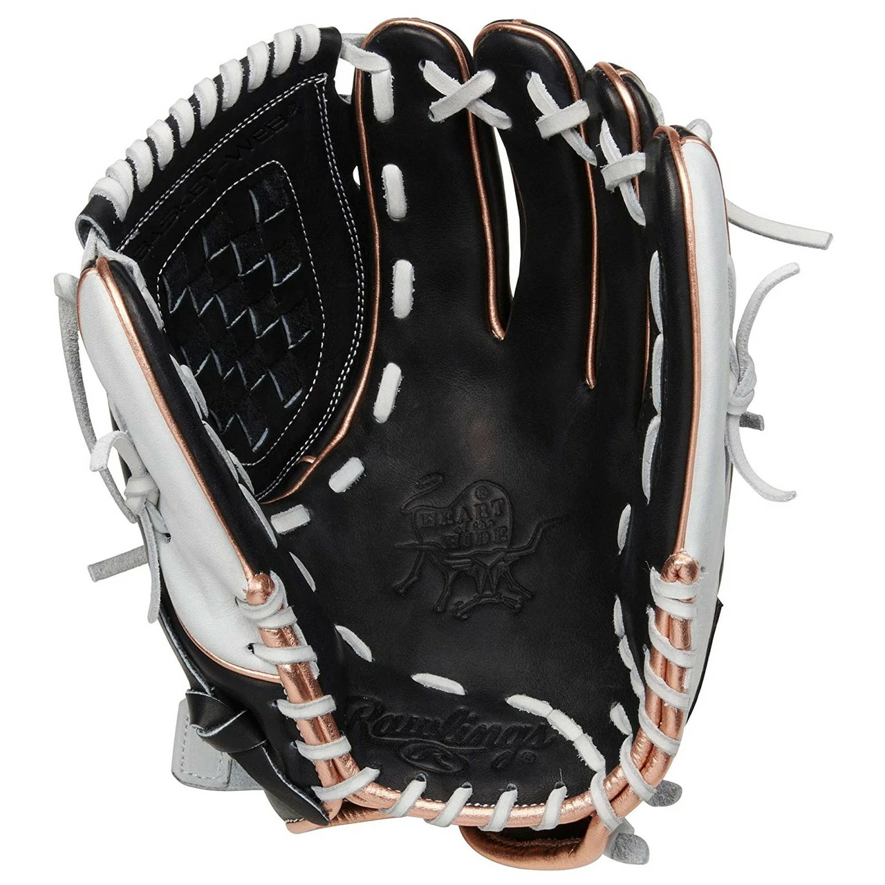 Rawlings Heart Of The Hide Black Rose Gold Softball Glove Basket Web 12 Inch Right Hand Throw 2 Rawlings Heart Of The Hide Black Rose Gold Softball Glove Basket Web 12 Inch Right Hand Throw - Image 2